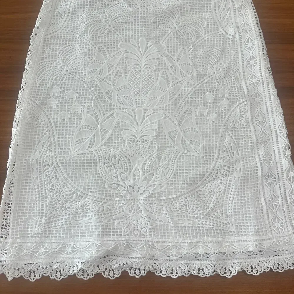 Farm Rio White Guipure Crochet Lace Midi Skirt, Coastal Bridal Boho Beachy Large - Picture 9 of 16